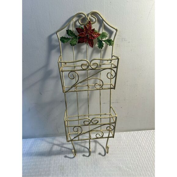 Metal hanging key Rack letter organizer flowers (some rust)18x6.5" - Picture 2 of 8